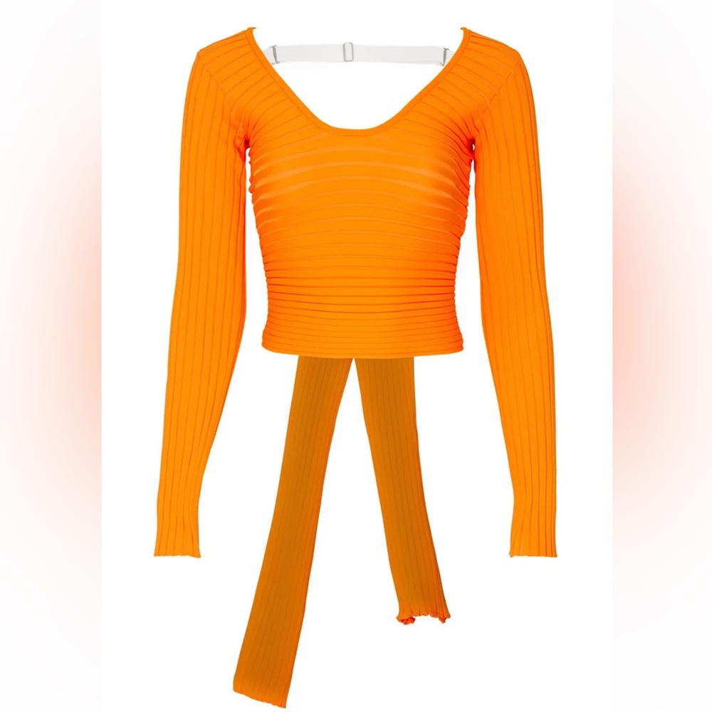 Tibi Orange Tech Poly Ribbed Wrap Sweater